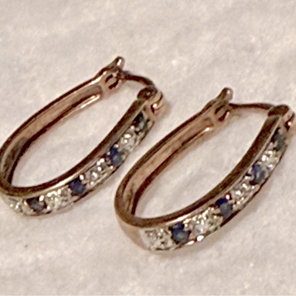 Hoop Earrings With Clear & Blue Stones Marked 925
